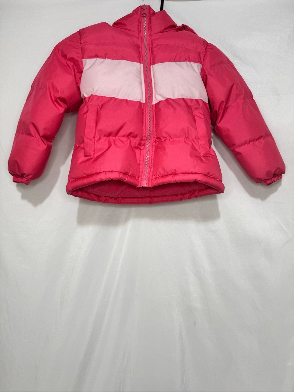 Girls' Pink Colorblock Hooded Puffer Jacket Size 4